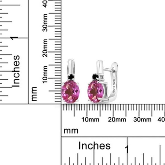 925 Sterling Silver with 4.53 Cttw Pink Mystic Topaz and Black Diamond Earrings - Picture 4 of 4